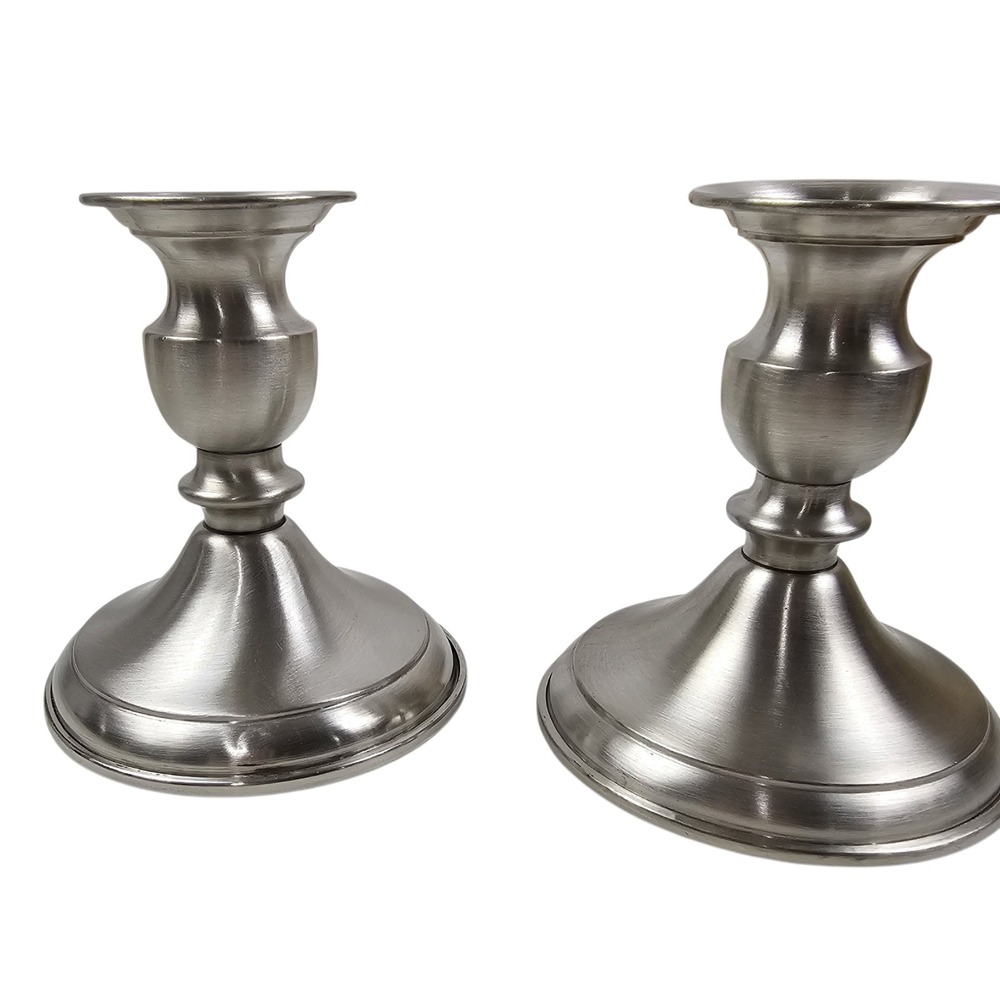 Leonard Genuine Pewter Candlestick Holders Weighted Pair Set of 2 Bolivia Silver